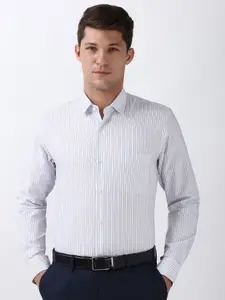 Peter England Men Spread Collar Vertical Striped Cotton Slim Fit Formal Shirt