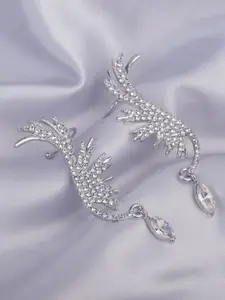 VAGHBHATT Silver Plated Stainless Steel Rhinestone Studded Classic Ear Cuff Earrings