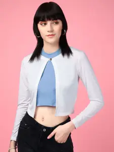 DressBerry White Round Neck Open Front Crop Shrug