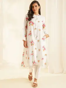 JAYPORE Floral Printed Layered Pure Cotton A-Line Kurta