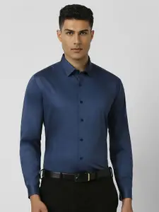 V Dot Men Spread Collar Solid Cotton Slim Fit Formal Shirt