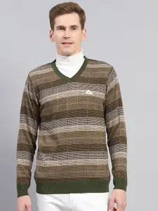 Monte Carlo Men Striped V Neck Woollen Pullover