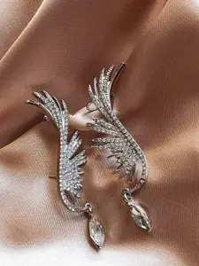 KRENOZ Silver Plated Crystals Studded Classic Ear Cuff Earrings