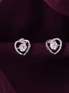 Clara 925 Sterling Silver Rhodium-Plated CZ Studded Zola Heart Studs Earrings