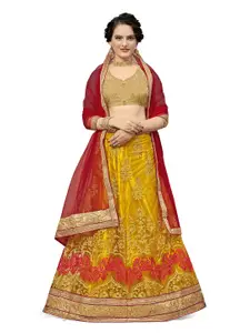 Maroosh Embroidered Thread Work Net Unstitched Lehenga & Blouse With Dupatta
