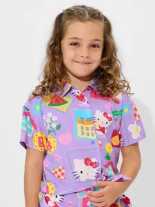 The Souled Store Girls Graphic Printed Shirt Collar Cotton Top