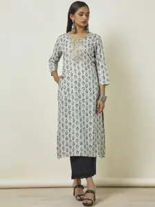 Soch Biege Geometric Embroidered Zari Straight Kurta
