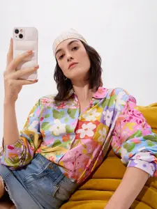 The Souled Store Women Spread Collar Floral Printed Relaxed Fit Casual Shirt