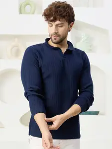 KVETOO Men Shirt Collar Ribbed Pullover