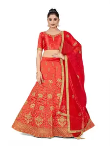Maroosh Embroidered Thread Work Semi-Stitched Lehenga & Unstitched Blouse With Dupatta