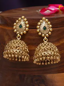 Adwitiya Collection Gold-Plated Stone Studded Dome Shaped Jhumkas