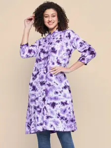 All About You Purple Abstract Dyed Band Collar Regular A-Line Kurta
