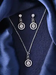 Clara 925 Sterling Silver Rhodium-Plated CZ Studded Pendant & Earrings