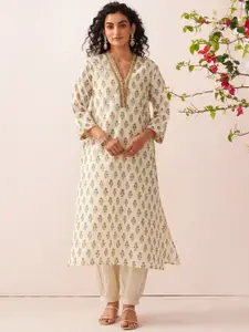 JAYPORE Floral Printed Pure Cotton Straight Kurta