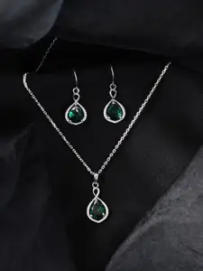 Clara 925 Sterling Silver Rhodium Plated CZ Studded Pendant & Earrings