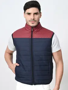 BAESD Men Colourblocked Stand Collar Bomber Jacket