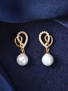 Clara 925 Sterling Silver Gold-Plated Pearl Beaded Contemporary Drop Earrings