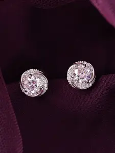 Clara Sterling Silver Rhodium-Plated Contemporary Cubic Zirconia Studded Earrings
