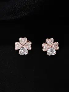 Clara Sterling Silver Rose Gold-Plated Contemporary Cubic Zirconia Studded Earrings