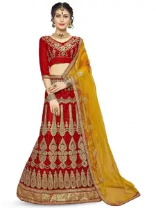Maroosh Embroidered Thread Work Unstitched Net Lehenga & Blouse With Dupatta