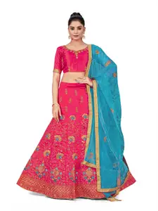 Maroosh Embroidered Thread Work Silk Unstitched Lehenga & Blouse With Dupatta