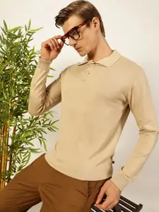 Thomas Scott Men Knit Solid Polo Collar Cotton T-shirt