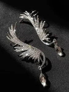 VAGHBHATT Silver Plated Stainless Steel Rhinestone Studded Classic Ear Cuff Earrings