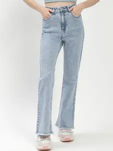 Madame Women Solid Clean Look High-Rise Flared Heavy Fade Jeans