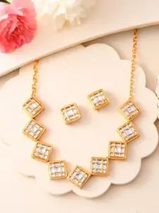 DASTOOR Gold-Plated Stone-Studded Necklace & Earrings