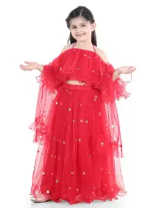 BownBee Girls Embellished Net Ready to Wear Lehenga & Blouse With Dupatta