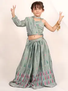 Sangria Girls Floral Printed One Shoulder Lehenga With Choli