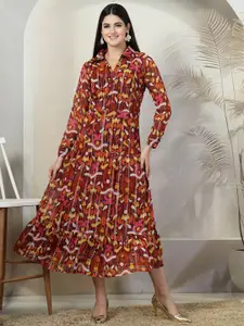 plusS Floral Printed Long Sleeves Maxi Dress