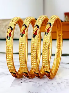 LUCKY JEWELLERY Set Of 4 18K Gold-Plated Meenakari Bangles