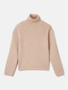 ELLE Girls Ribbed Turtle Neck Full Sleeves Pullover Sweater