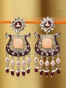 OOMPH Kundan Studded Floral Meenakari Drop Earrings
