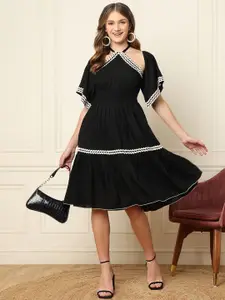 DEEBACO Halter Neck Bell Sleeve Fit & Flare Midi Dress