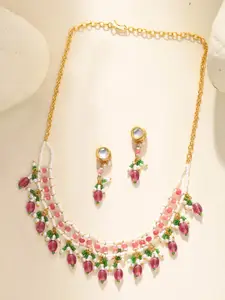 DASTOOR Gold-Plated Beaded Necklace & Earrings