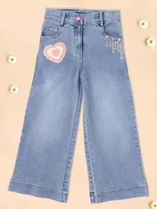 CUTECUMBER Girls Relaxed Fit Low Distress Light Fade Mid-Rise Cotton Stretchable Jeans