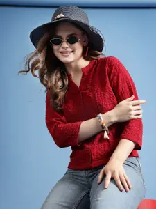 BEING NAUGHTY Women Comfort Mandarin Collar Textured Casual Shirt