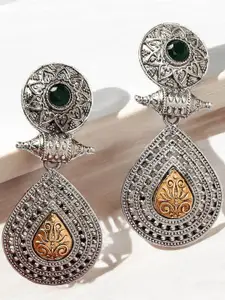 OOMPH Oxidised Teardrop Shaped Drop Earrings