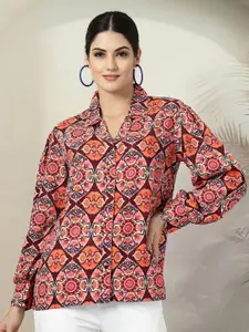 plusS Women Standard Spread Collar Ethnic Motifs Printed Casual Shirt