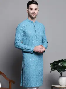 Jompers Men Geometric Embroidered Sequinned Kurta