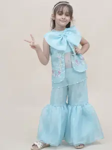 Sangria Girls Embroidered Pure Cotton Top With Sharara