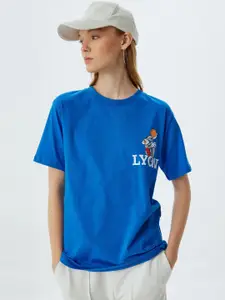 Koton Women Typography Printed Round Neck Cotton Oversized T-shirt