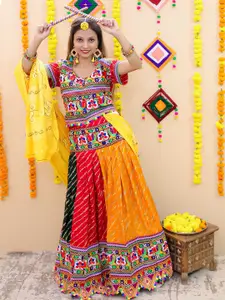 BownBee Girls Embroidered Ready to Wear Cotton Lehenga & Blouse With Dupatta
