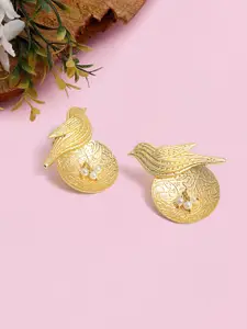 Golden Peacock Beaded Bird Shaped Studs