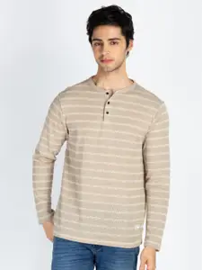 Status Quo Men Striped Henley Neck T-shirt