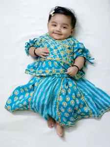 BownBee Girls Floral Printed Ready to Wear Cotton Lehenga & Blouse