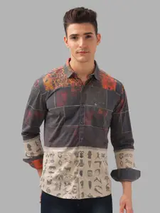 BULLMER Men Spread Collar Abstract Printed Cotton Casual Shirt