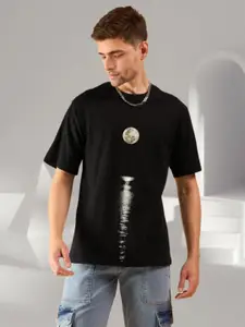 Elibolz Men Graphic Printed Round Neck Cotton Oversized T-shirt